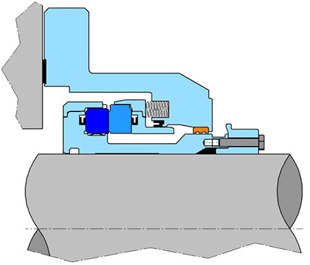 图8:现代汽轮机压盖的截面图，显示了其非旋转弯曲波纹管部件，由两个u型杯式高温弹性体部件密封并居中(来源:AESSEAL, Inc.)